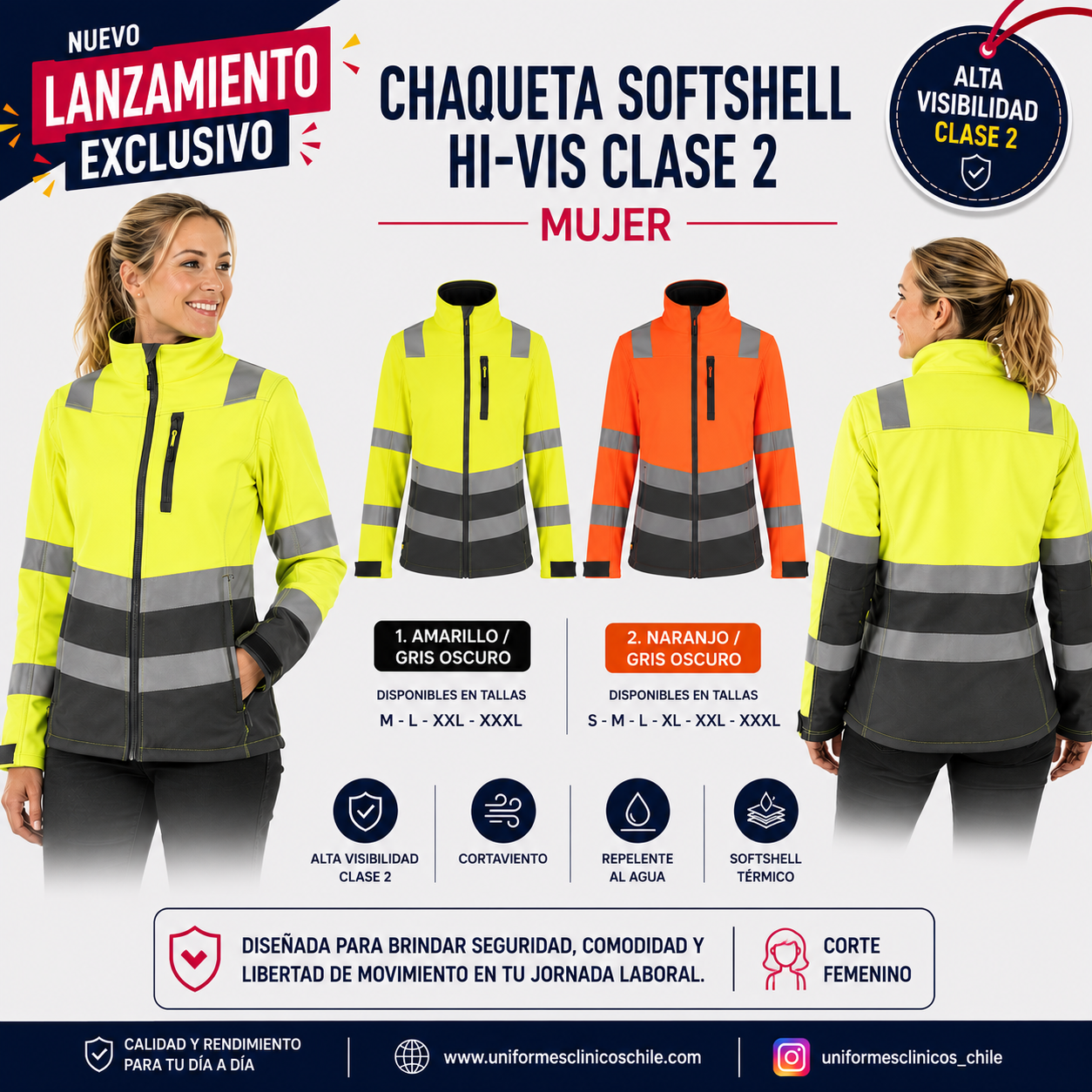 Chaqueta Softshell Hi-Vis Clase 2 Manga Larga Mujer